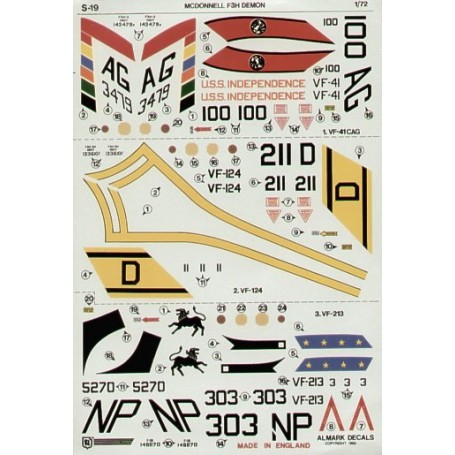 Decals McDonnell F3H Demon (3) 143479 VF-41 CAG USS Independence 5271 VF-213 NP/302 VF-124 D/211 