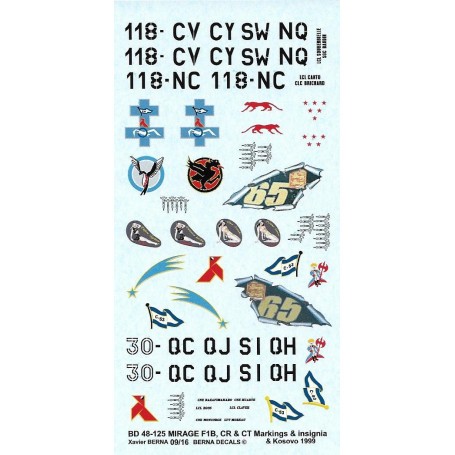 Decals Dassault Mirage F.1 B, CR & CT: Add-on to ref 48-45, 48-46, 48-69 & 48-70 with various markings & badges so as to make di