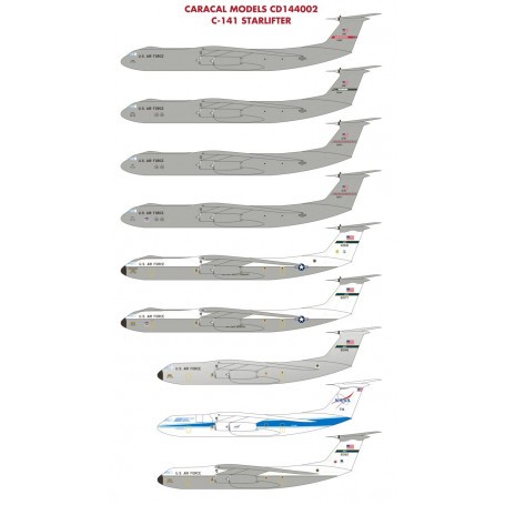 Decals Lockheed C-141B Starlifter. This very comprehensive 1/144 scale sheet provides coverage for the versatile C-141 transport